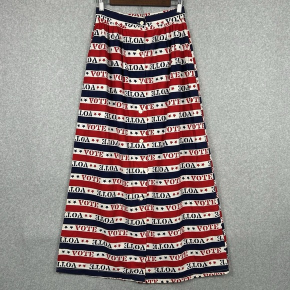 Vtg Sz 13/14 Patriotic Button Front Maxi Skirt VOTE Stripe...